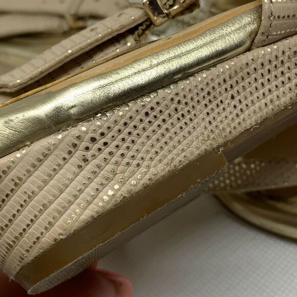 Arturo Chiang Gold Metallic Jeweled Sandals Sz 6 - Picture 8 of 11